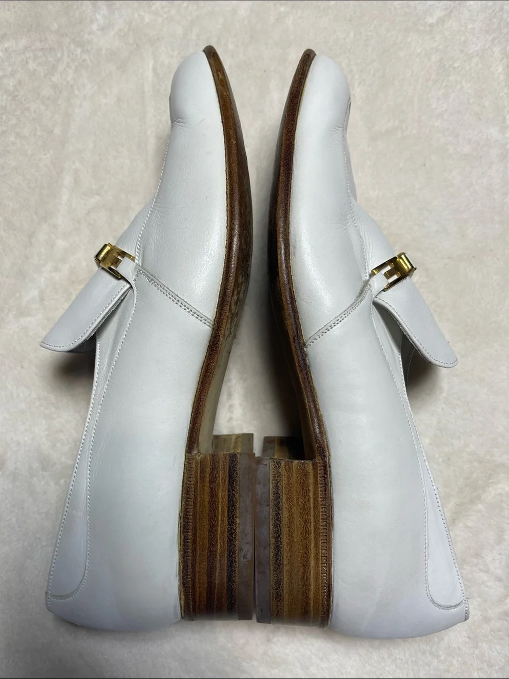 Bally Laveno White Leather Slip-On Loafers with Gold Accent Size 6.5 Men’s